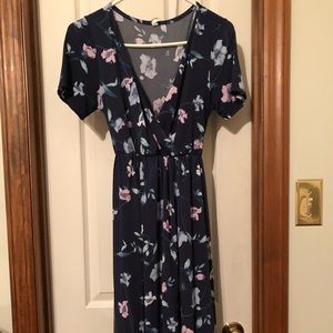 Navy Blue Floral Hi-Low Maternity Wrap Dress